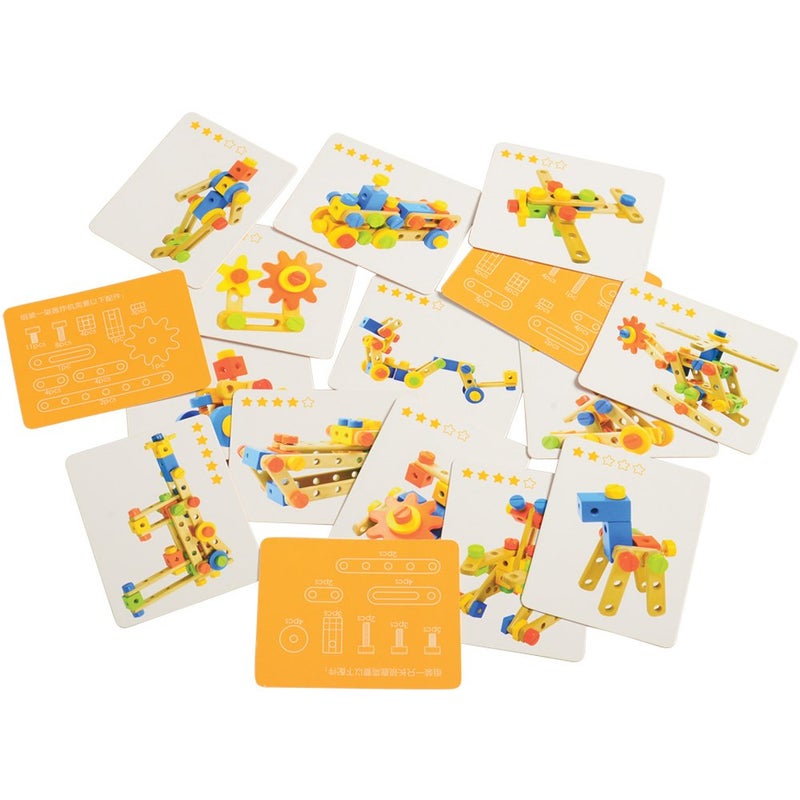 Constructive Playthings Wood Stress Nut and Bolt Builder with Activity Cards, Building Toys for Toddlers, Early STEM and Fine Motor Skills, 84-Piece Kids Playset, Ages 3 Years Plus - Image 3